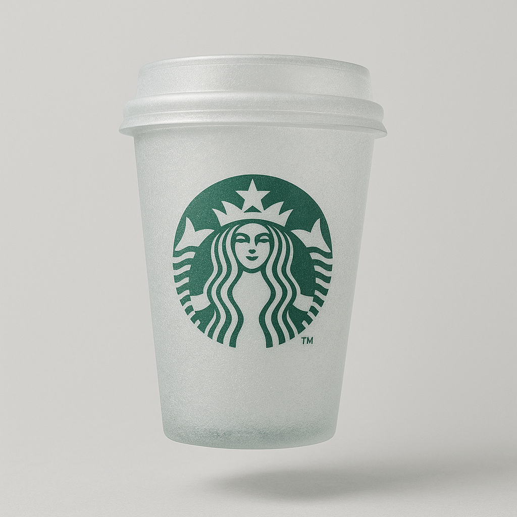 A reference object becomes soft translucent glass on a pale studio background.