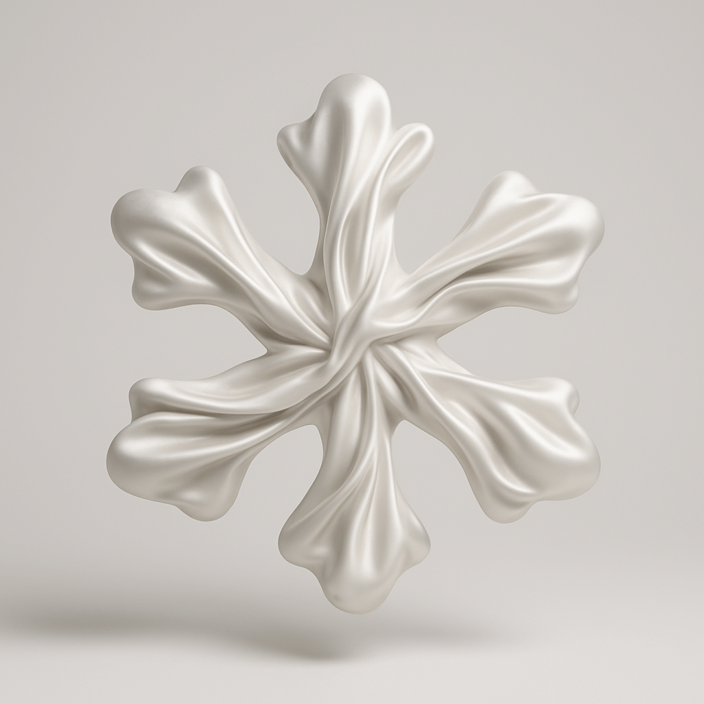 An emoji becomes a floating fabric object with flowing folds and soft highlights.