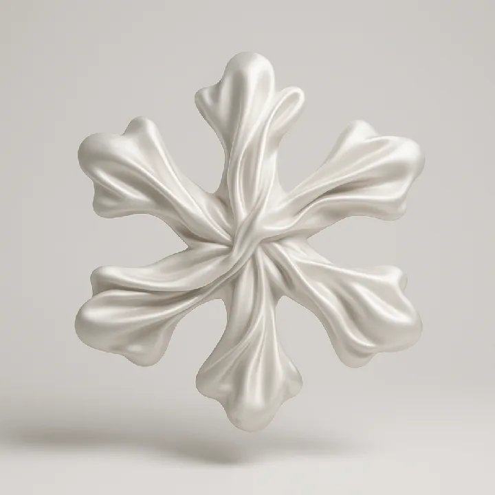An emoji becomes a floating fabric object with flowing folds and soft highlights.