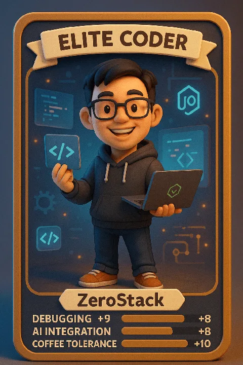 A cartoon character card combines job-specific tools with playful skill statistics.