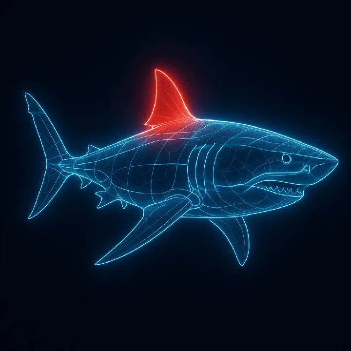 Clean blue contours and a red highlight reveal a subject's internal structure.