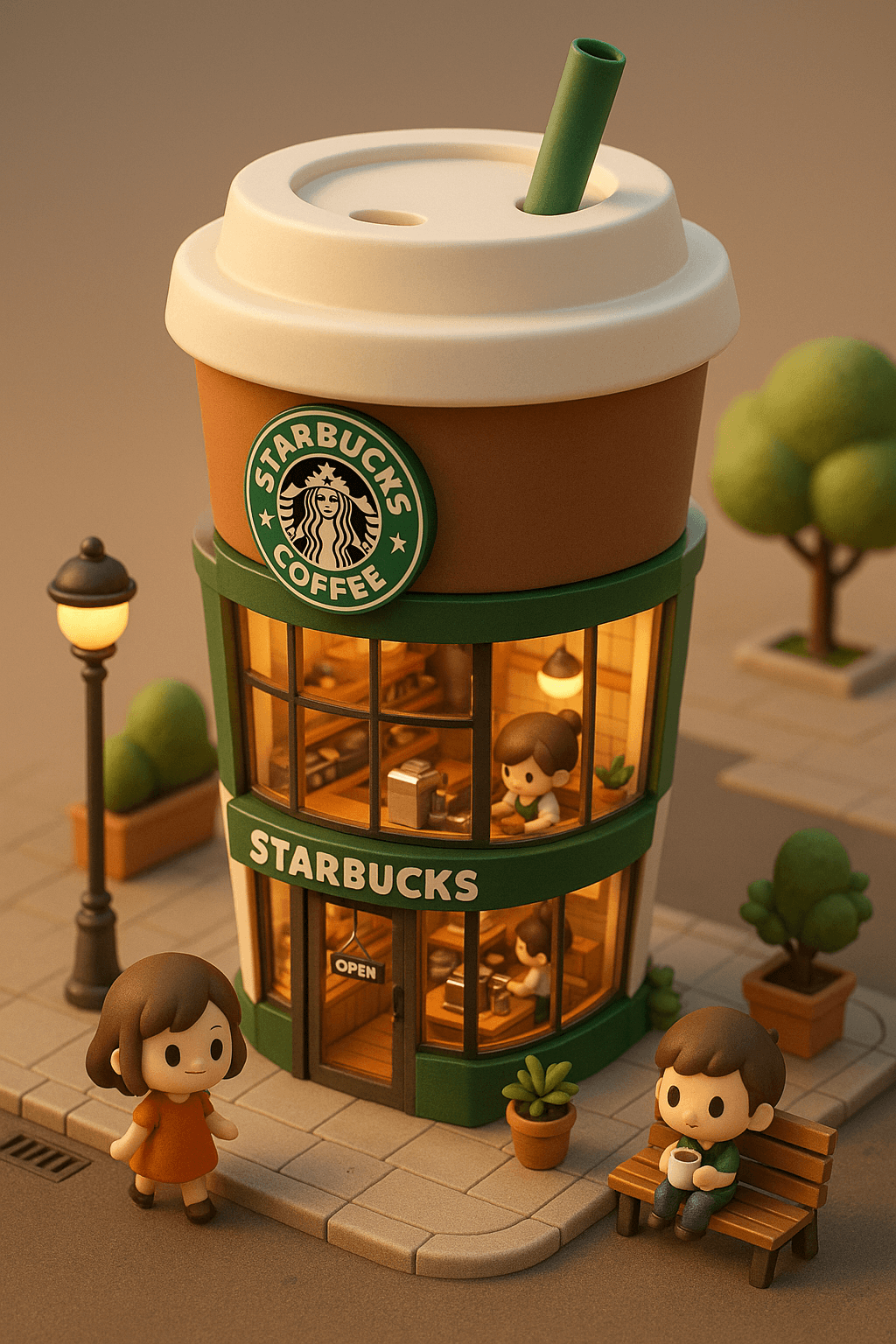A tiny two-story cafe takes the shape of an oversized takeaway cup.