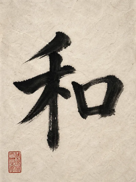 Expressive ink calligraphy on textured washi paper with a red seal.
