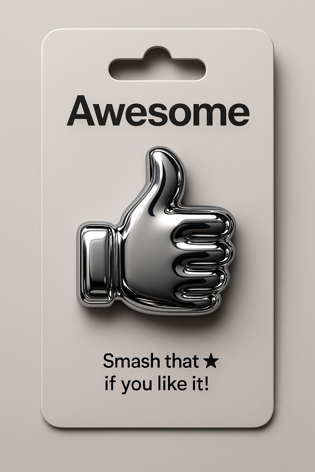 A polished metallic emoji pin appears on a minimal retail backing card.