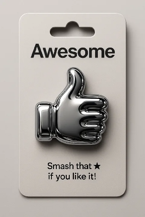 A polished metallic emoji pin appears on a minimal retail backing card.