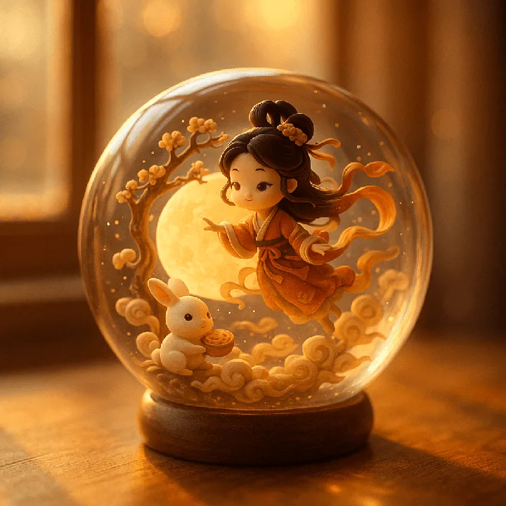 A miniature fantasy scene glows inside a sunlit glass sphere.