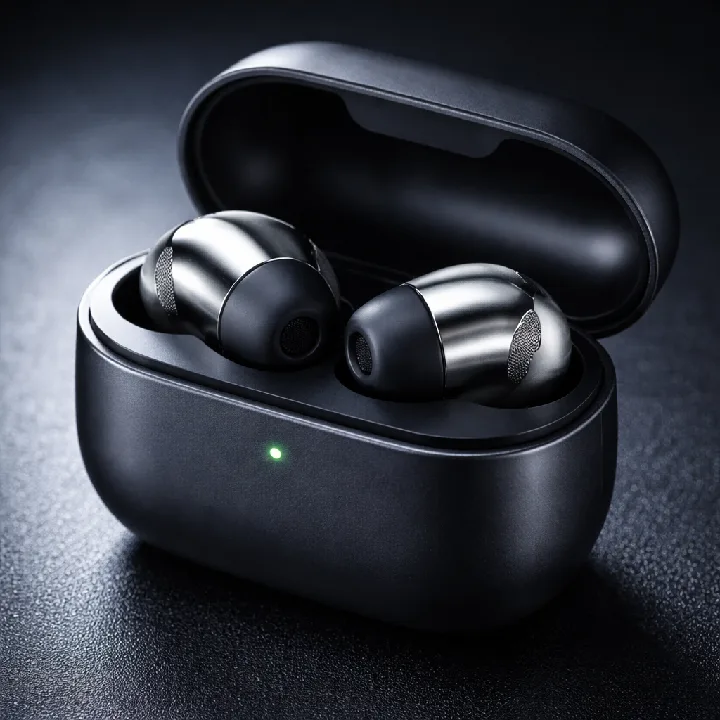 A close-up product photograph of silver wireless headphones.